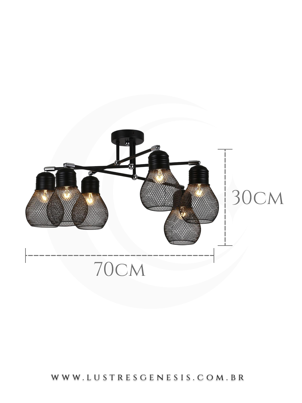 Luminária pendente de metal preto modelo Grid com 70cm de diâmetro e 30cm de altura, ideal para sala de jantar e estar, da marca Sindora.